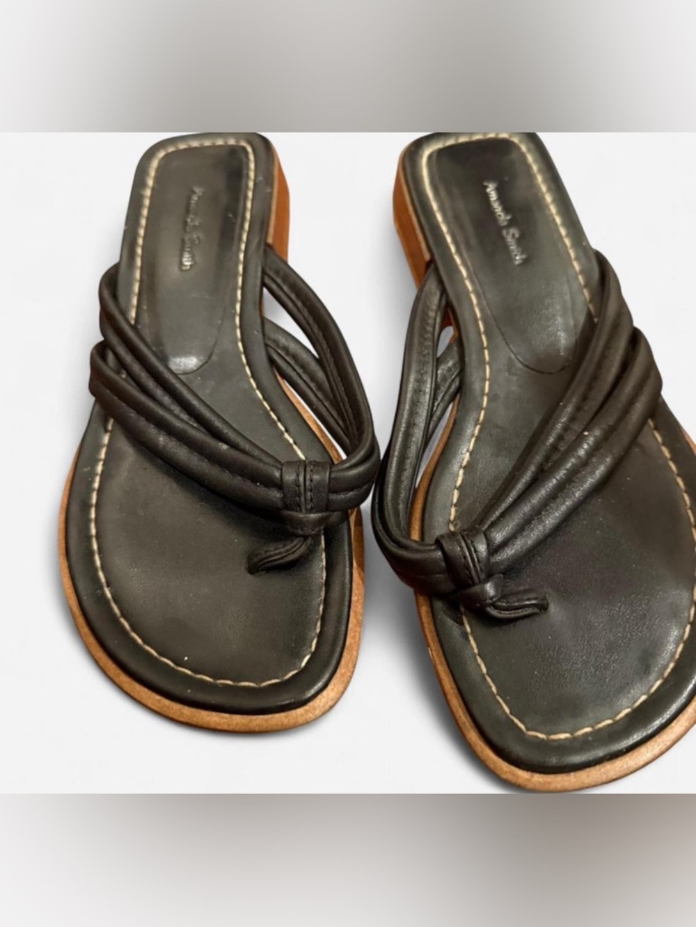 Amanda Smith Black Knotted Leather Strap Slide Sandals | Causal Summer outfit